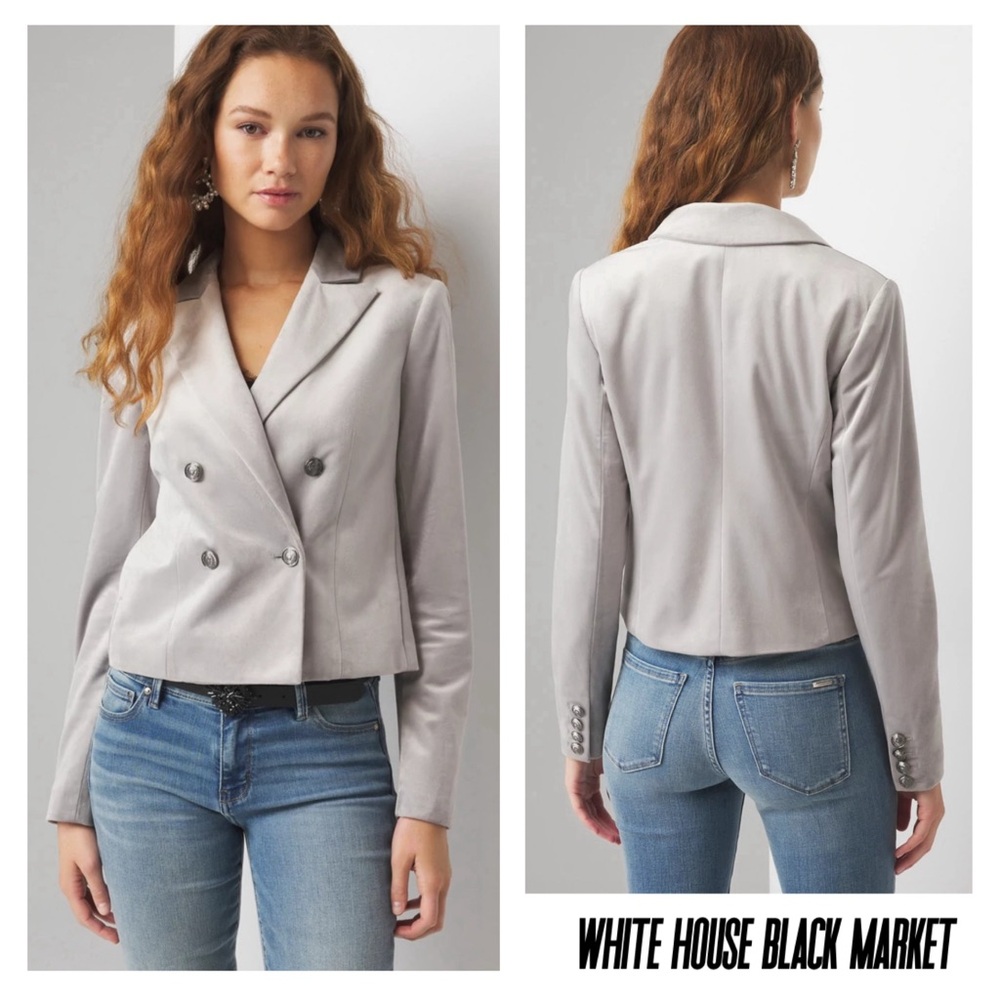 New White House Black Market Cropped Gray Velvet Blazer - Picture 2 of 7